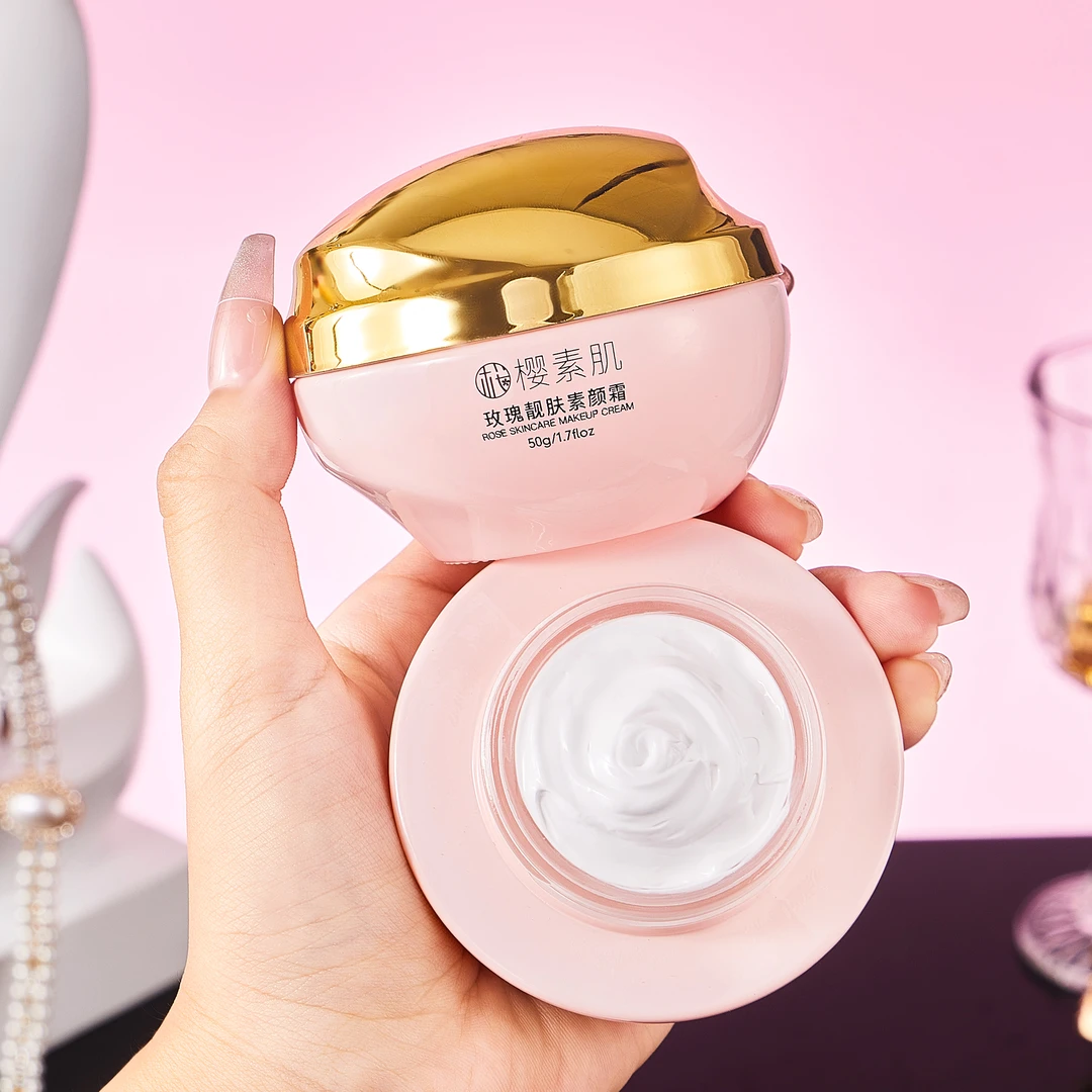 玫瑰靓肤素颜霜遮瑕保湿提亮暗沉肤色毛孔细腻自然服帖清爽嫩白女