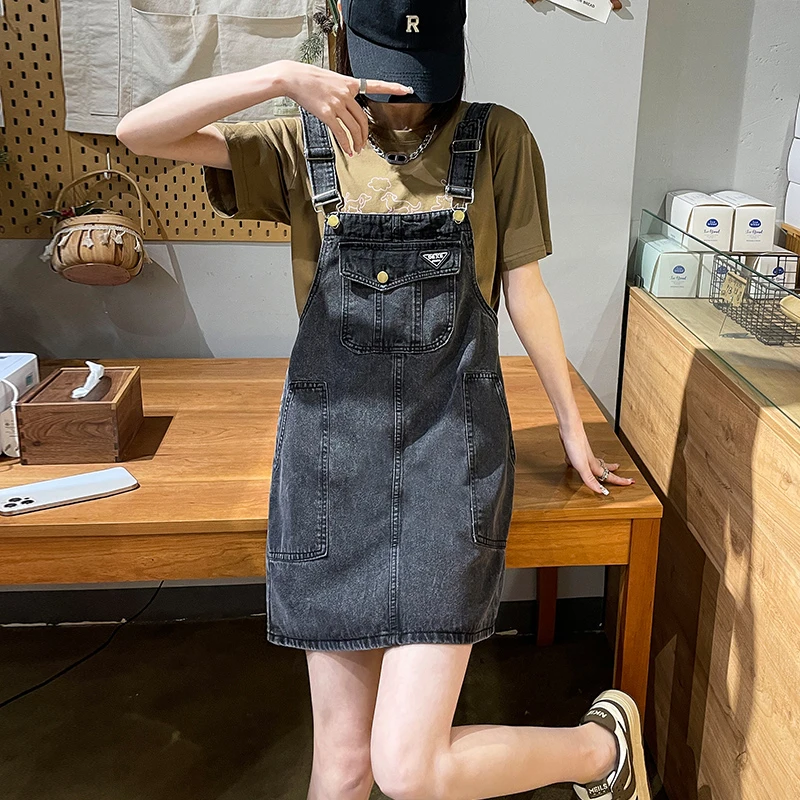 小个子黑灰色牛仔春游背带裙女春季薄款背带裙女款爆款网红牛仔裤