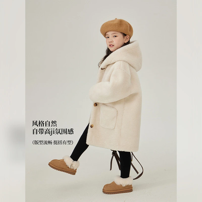 【甜甜奶糖•麂皮绒呢大衣】女童加绒外套慵懒感中长款大衣保暖时尚