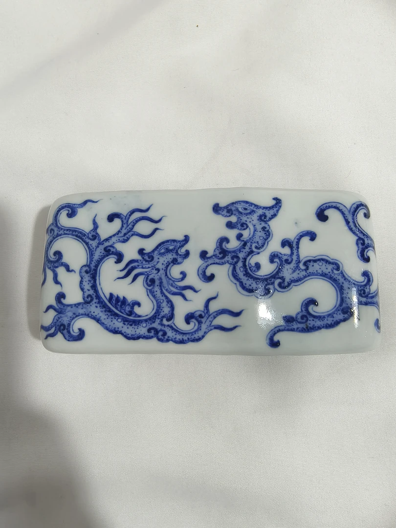 纯手工仿古青花瓷龙凤呈祥纹墨床