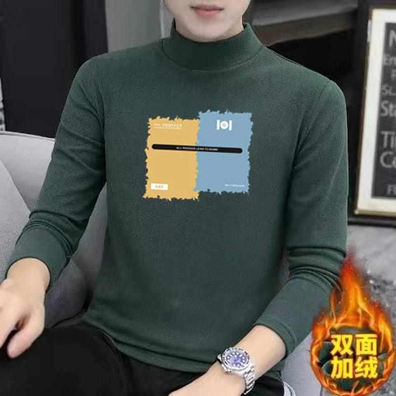 双面德绒打底衫男士纯色半高领长袖t恤男加绒加厚内穿搭恒温保暖