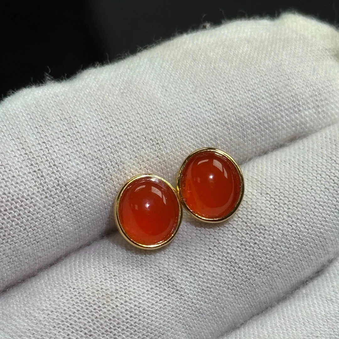 【玉红珠宝】南红耳钉耳饰红色女款精美时尚气质百搭款多样性发