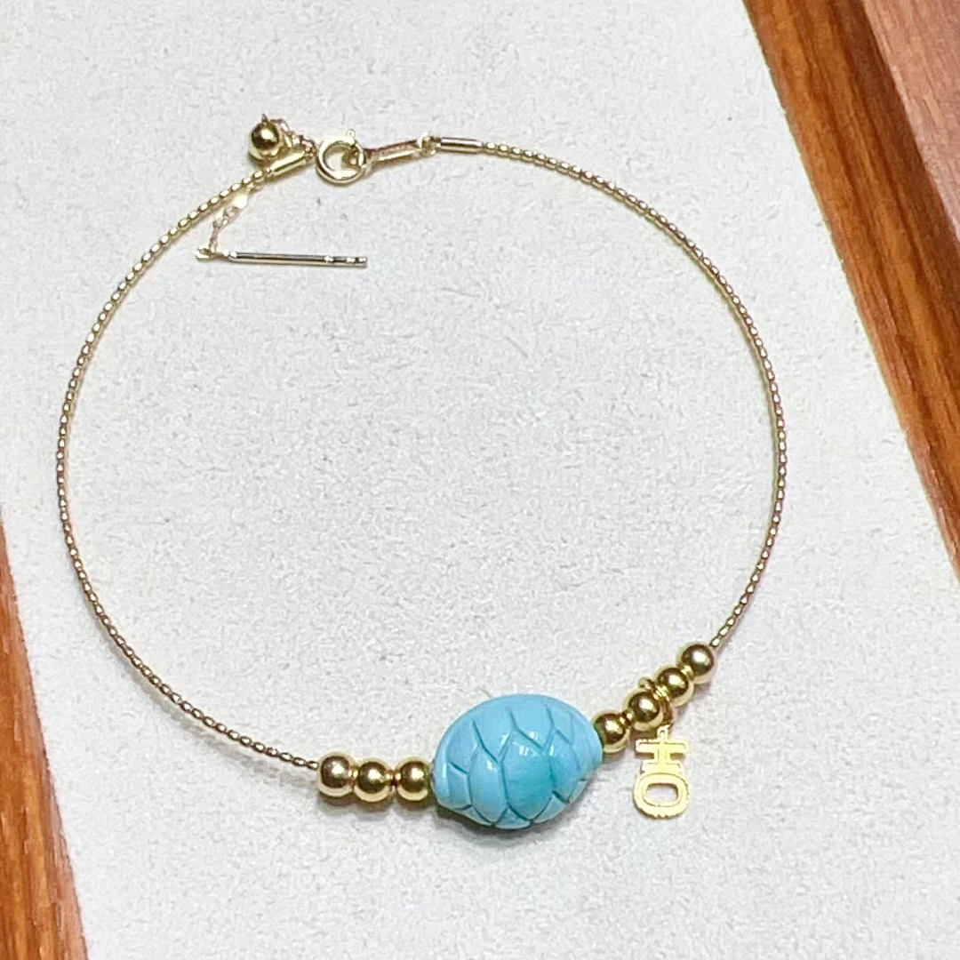 天然原矿绿松石高瓷富甲18K金手链