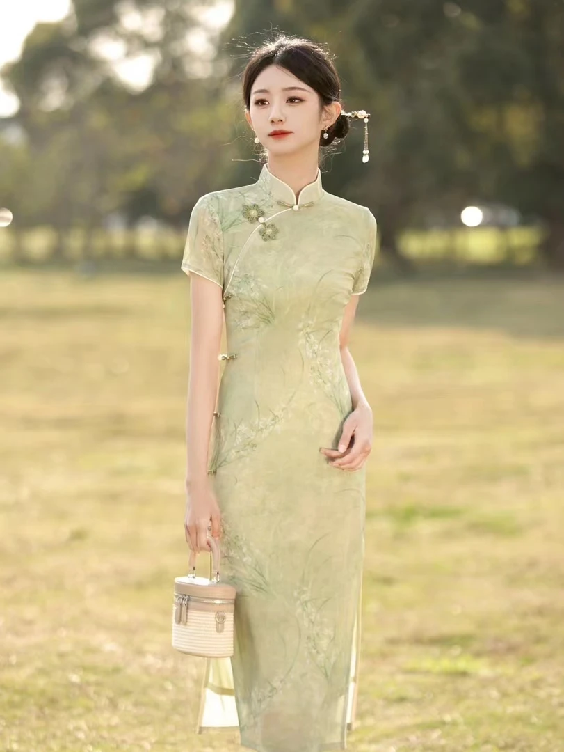 夏款-【兰花草】重工瑞士纱新款复古风日常中国风显瘦旗袍