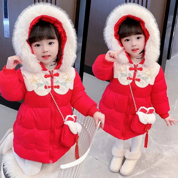 中国风女童棉服2023最新款儿童冬季棉加棉拜年服加绒加厚棉衣