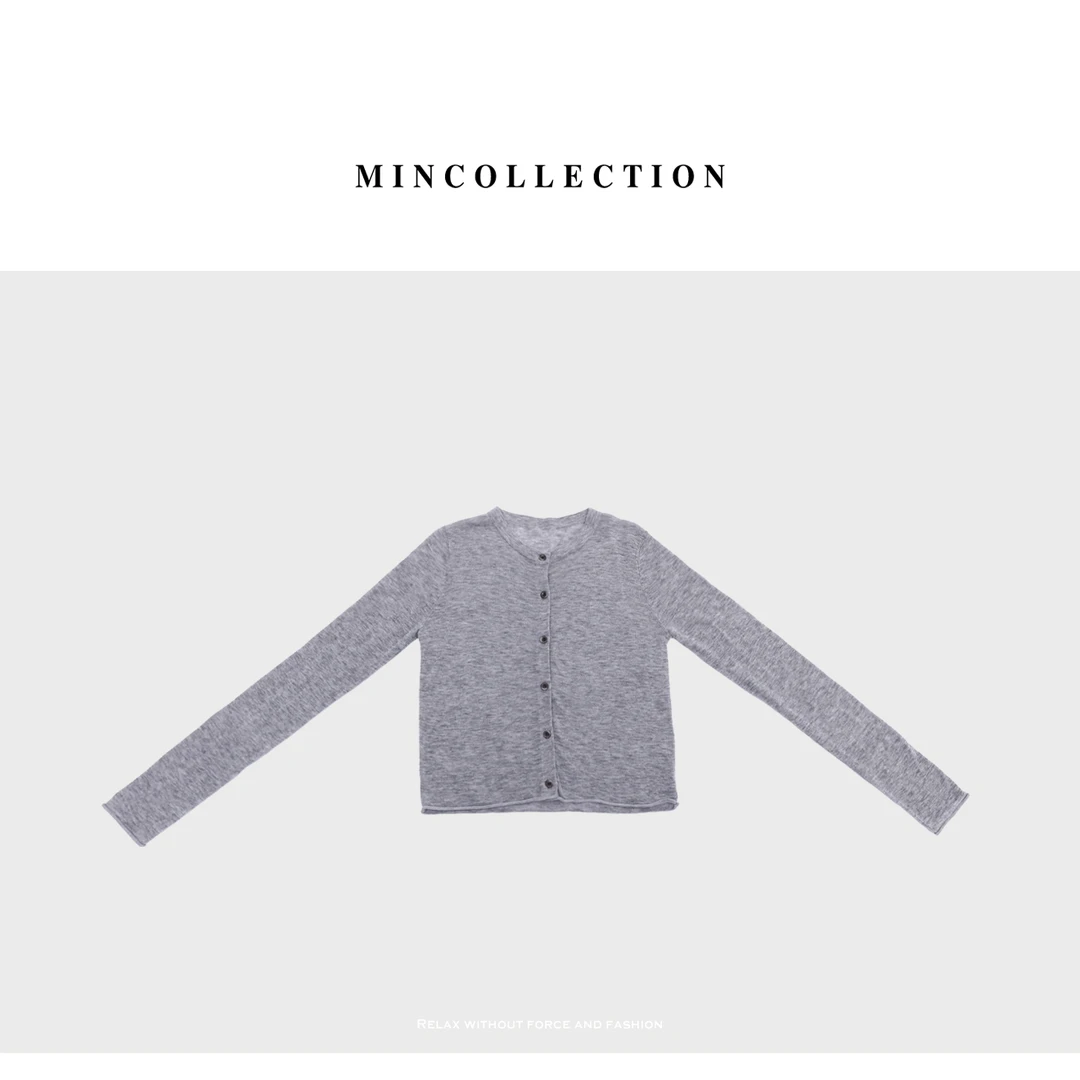 林痣晴Min 麻灰小开衫/夏季细腻0压感全羊毛毛罩衫轻薄针织小开衫