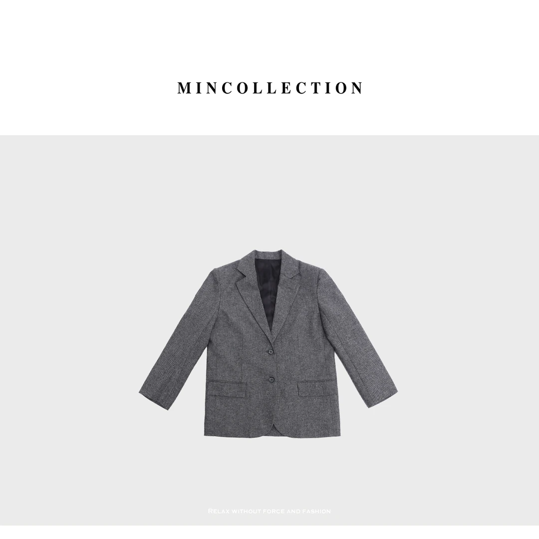 DE Mincollection灰西装/秋季正肩显瘦杂灰通勤休闲风西装外套