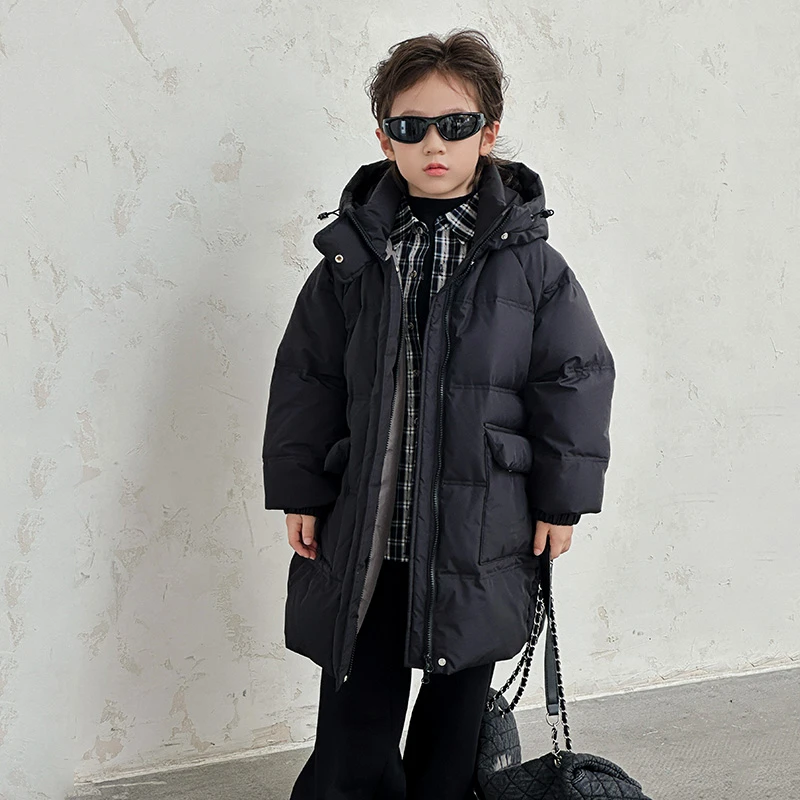 【呦奇】2024新款冬季加厚保暖白鸭绒外套长款儿童羽绒服U226030