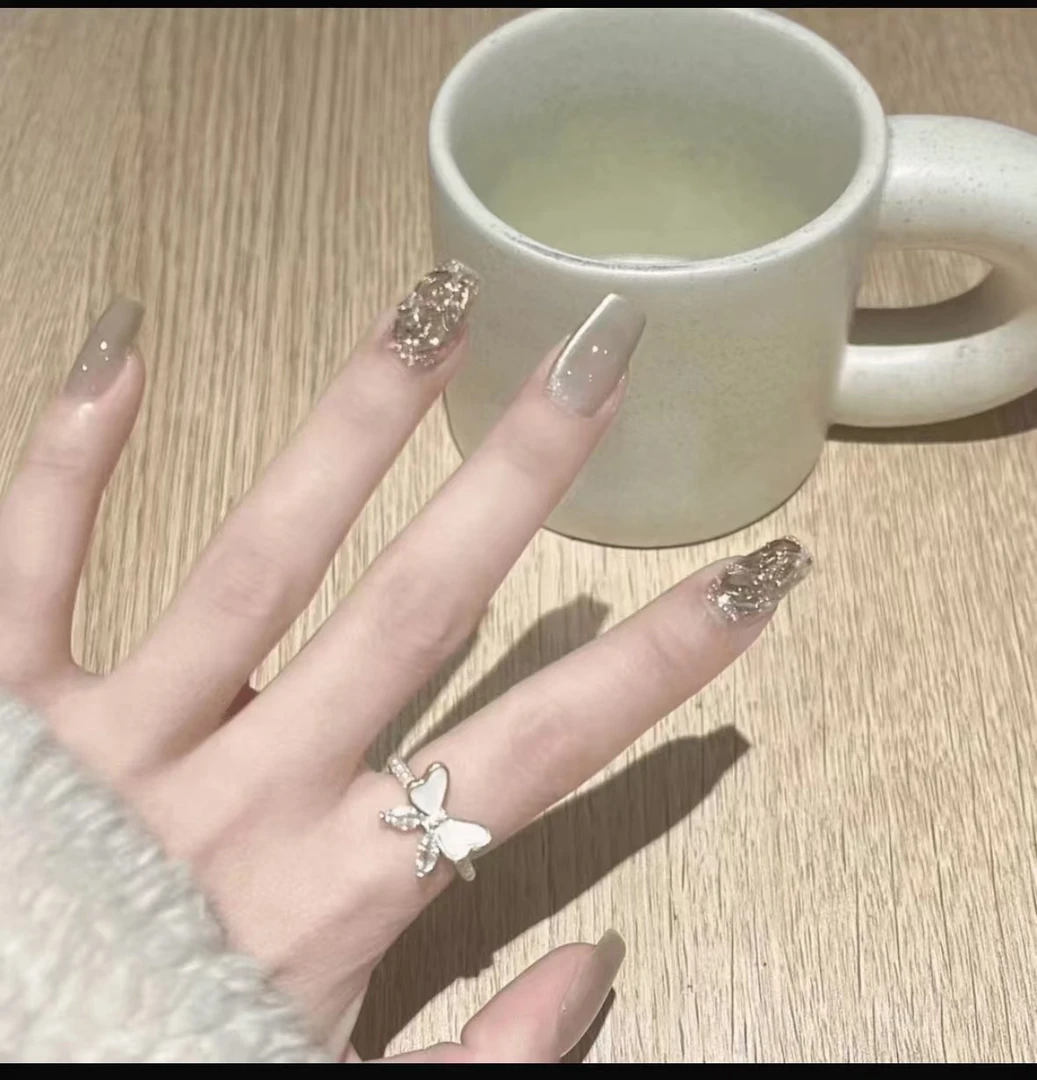 【人间烟火】秋冬季镜面猫眼纯手工制作光疗香槟跳色学生风穿戴甲