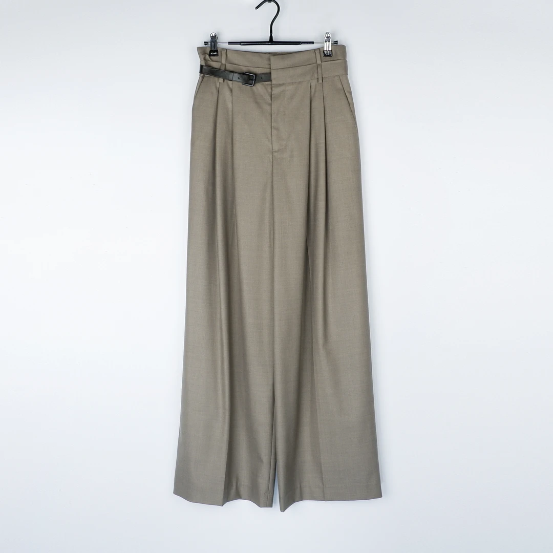 捡漏【不退换】女装休闲时尚西裤拼接皮带扣不规则直筒裤灰色休闲裤