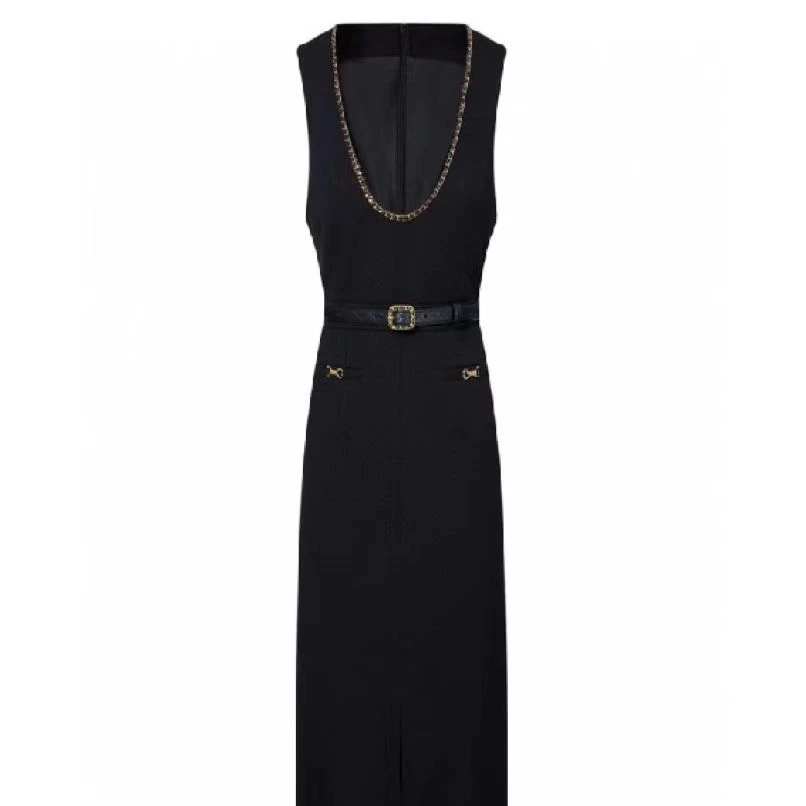 捡漏【不退换】气质高雅黑色链条U领连衣裙