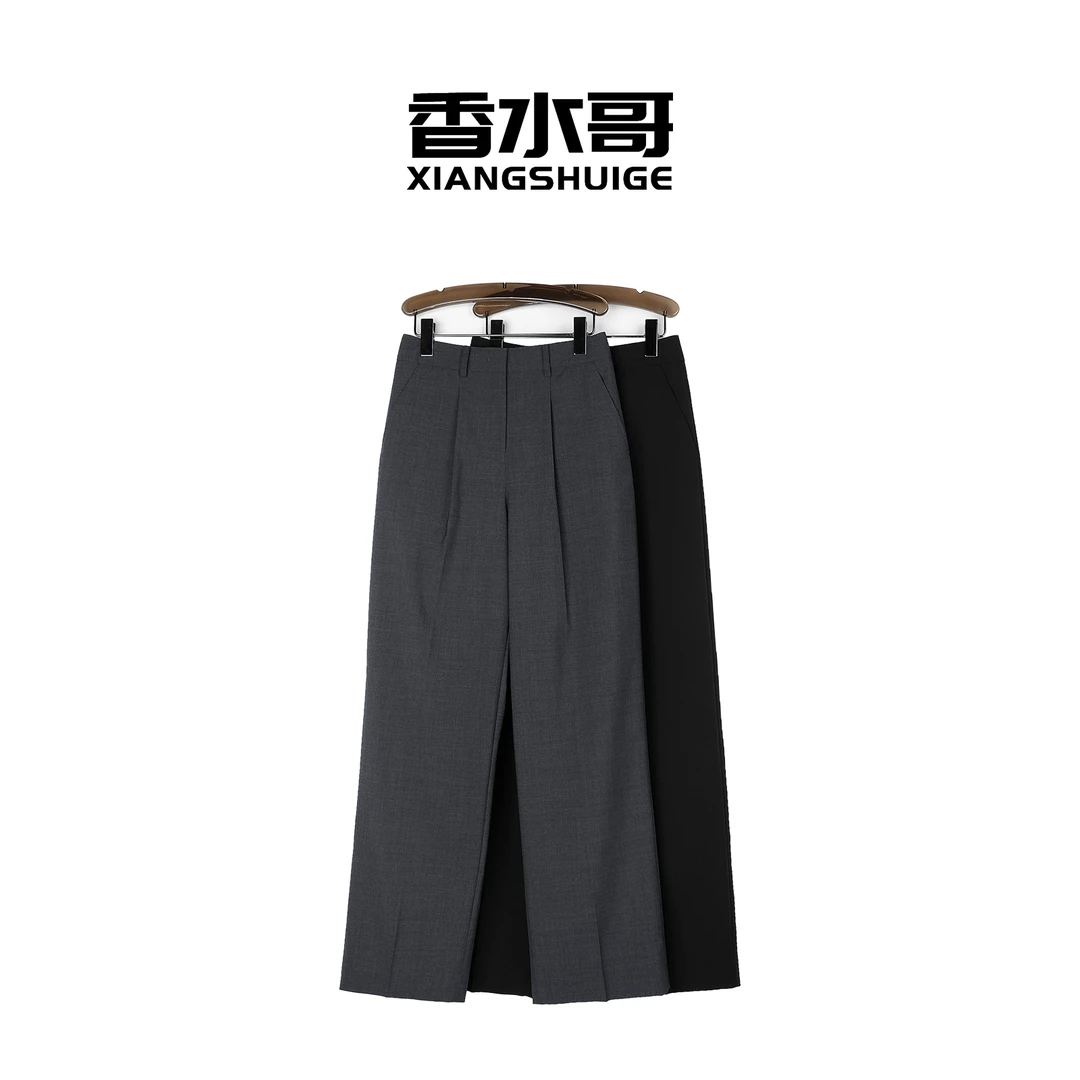 2024秋季新品女士高腰纯色休闲裤简约显瘦羊毛长裤百搭西装裤
