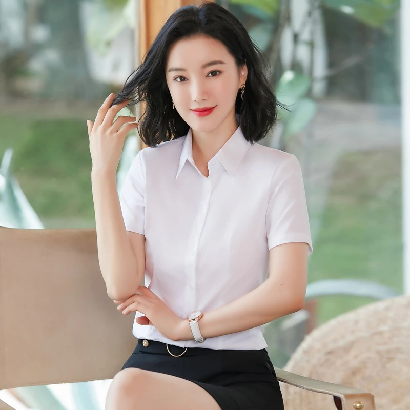 衬衫女新款短袖职业装夏季通勤修身白色上衣正装上班女款工作服