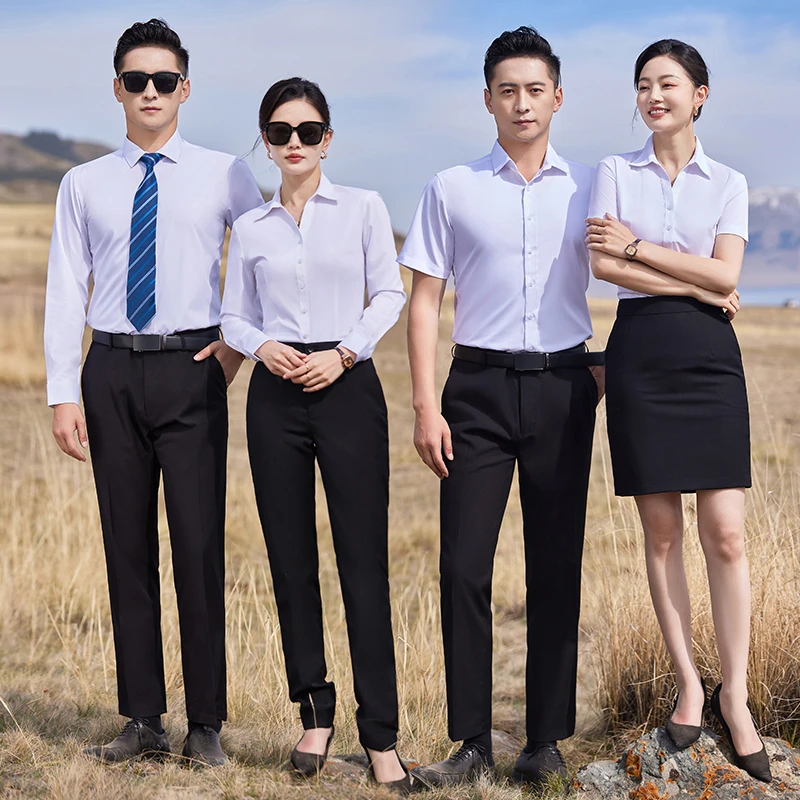 竹纤维衬衫职业装男女款正装上班修身长袖前台气质面试商务衬衣OL