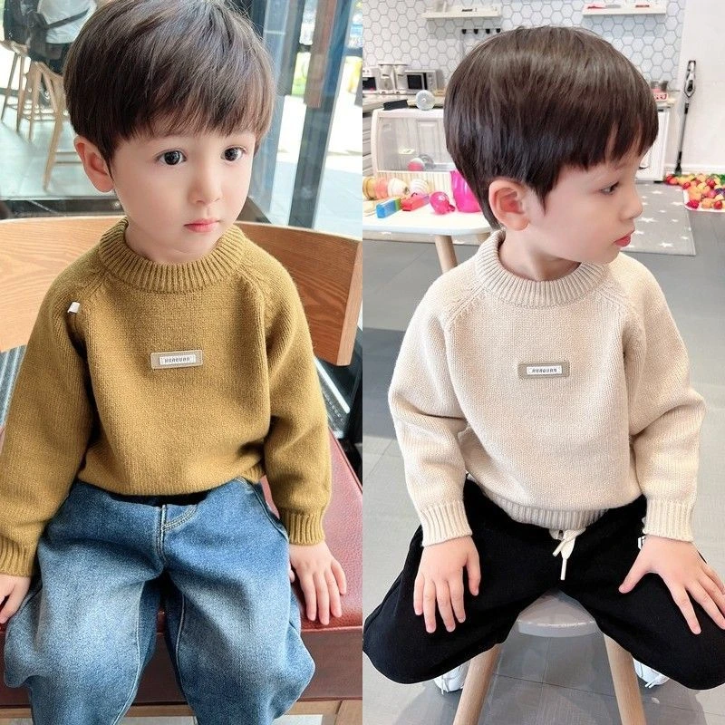 男童毛衣秋冬装2024爆款婴儿童洋气针织衫宝宝加绒加厚韩版打底衫