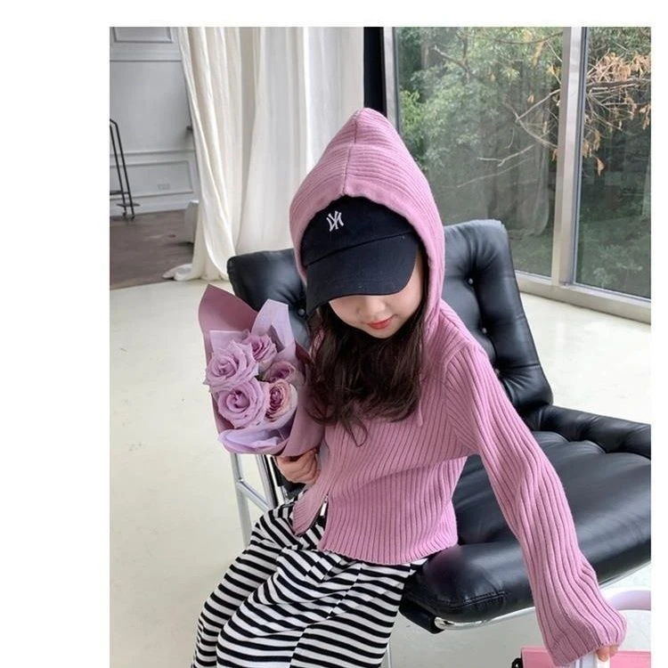 女童毛衣开衫儿童春秋款外套2025爆款韩版女宝宝洋气针织拉链帽衫