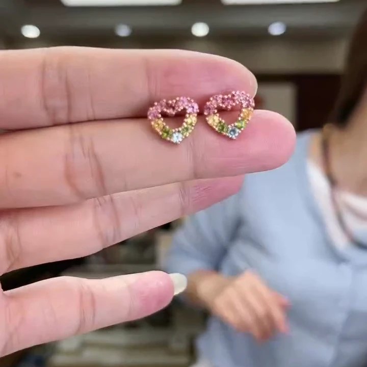 01101302碧玺/银S925镶嵌爱心耳钉多样性发货