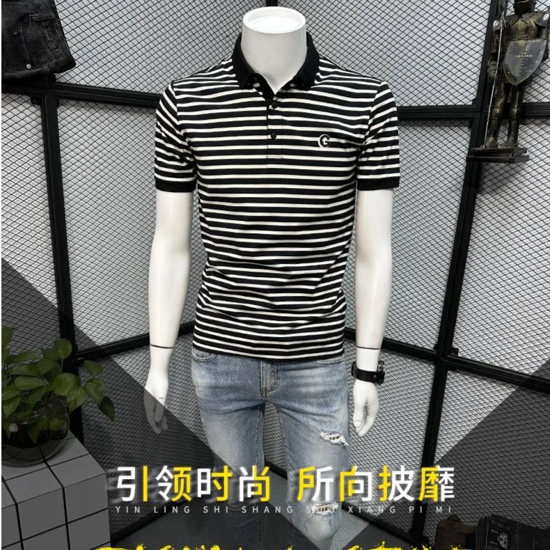【精品】条纹POLO衫夏季短袖男款爆款2025新款男短袖T恤圆领潮牌T恤