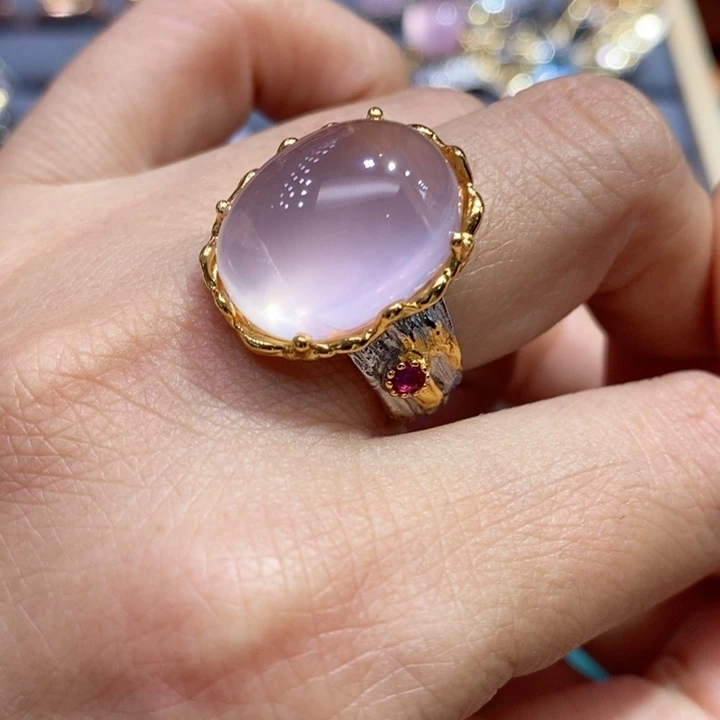 水晶戒指银S925镶嵌天然水晶戒指