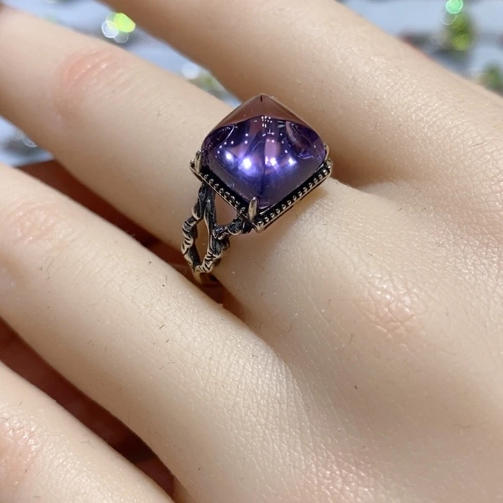 水晶戒指银S925镶嵌天然水晶戒指