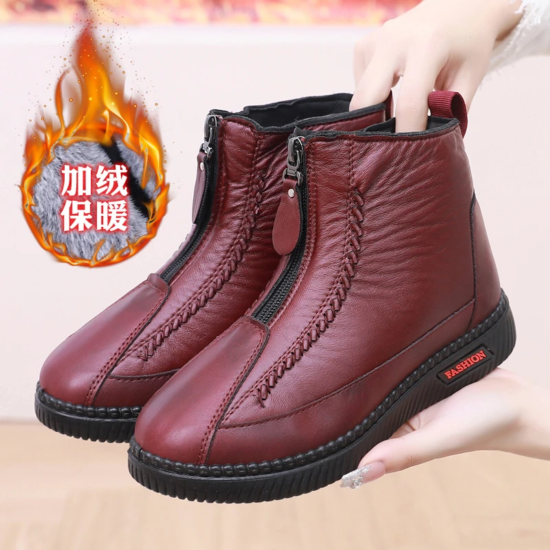 足力健老人鞋冬季加绒妈妈外出雪地靴脚宽脚胖舒适大棉鞋靴子