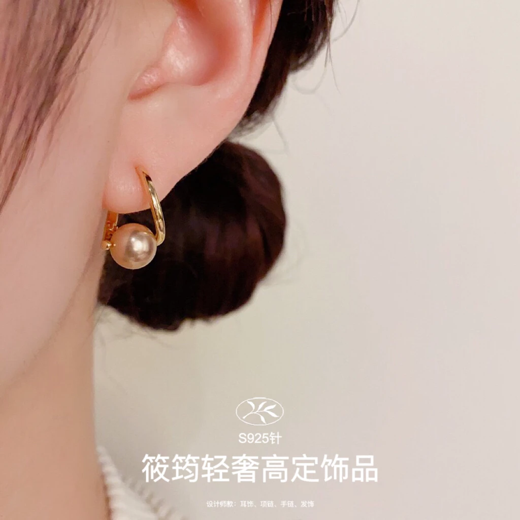 铜合金仿珍珠耳饰 【XJ•QS】轻奢名媛风香槟耳扣小众网红款百搭耳环
