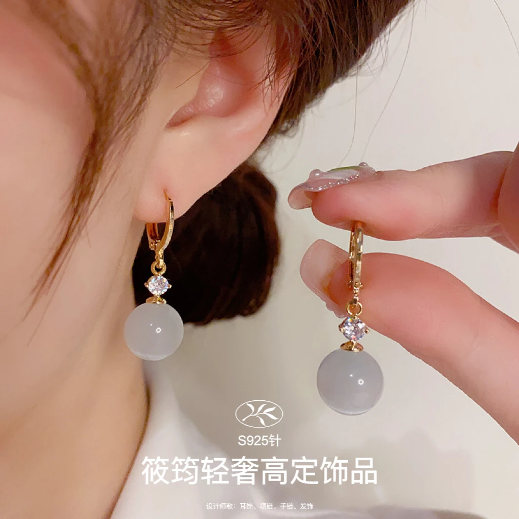 铜合金耳饰 小清新甜美高级感气质喵喵石耳扣小众设计感文艺耳环