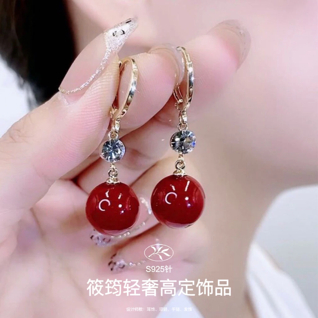 铜合金耳饰 筱筠【相思红豆】高级感轻奢相思豆耳环气质名媛耳扣