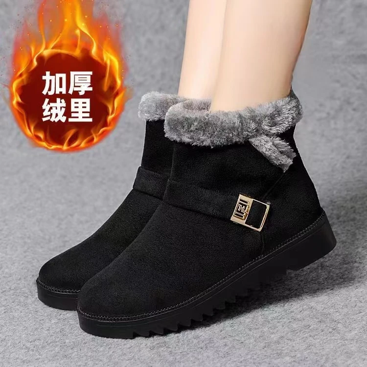 冬季保暖老人棉鞋女加厚绒防滑妈妈短筒雪地靴女中老年人软底棉靴