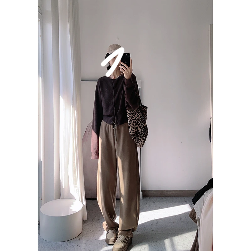 保命神裤双面奥利绒弯刀裤卫裤女秋冬小众设计极简纯色休闲长裤潮