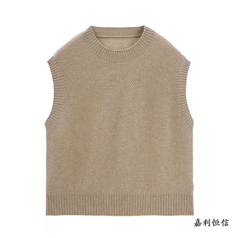 【匠心工艺】优雅百搭柔软舒适疙瘩针女式纯山羊绒圆领马甲