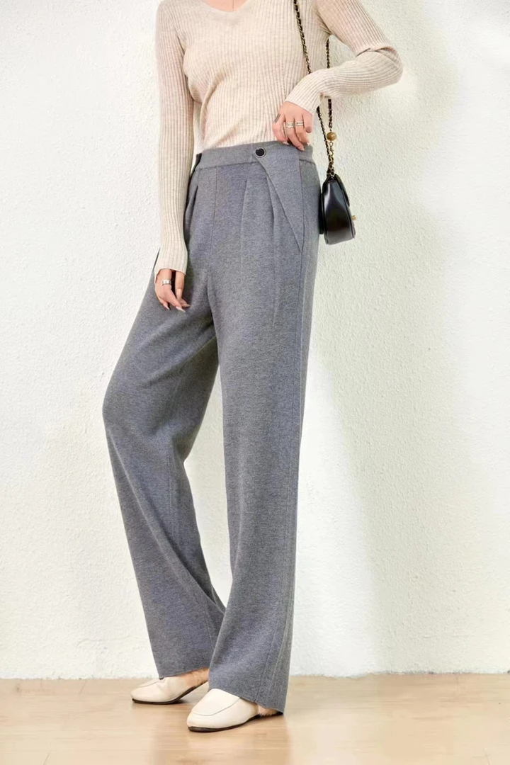 细羊绒直筒女裤4色二码显瘦休闲裤运动针织高腰百搭阔腿秋冬网红