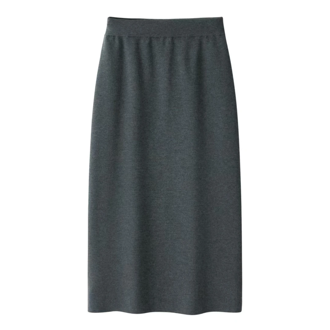 68支精纺针织窄身裙显瘦过膝裙高腰A字后开叉一步裙