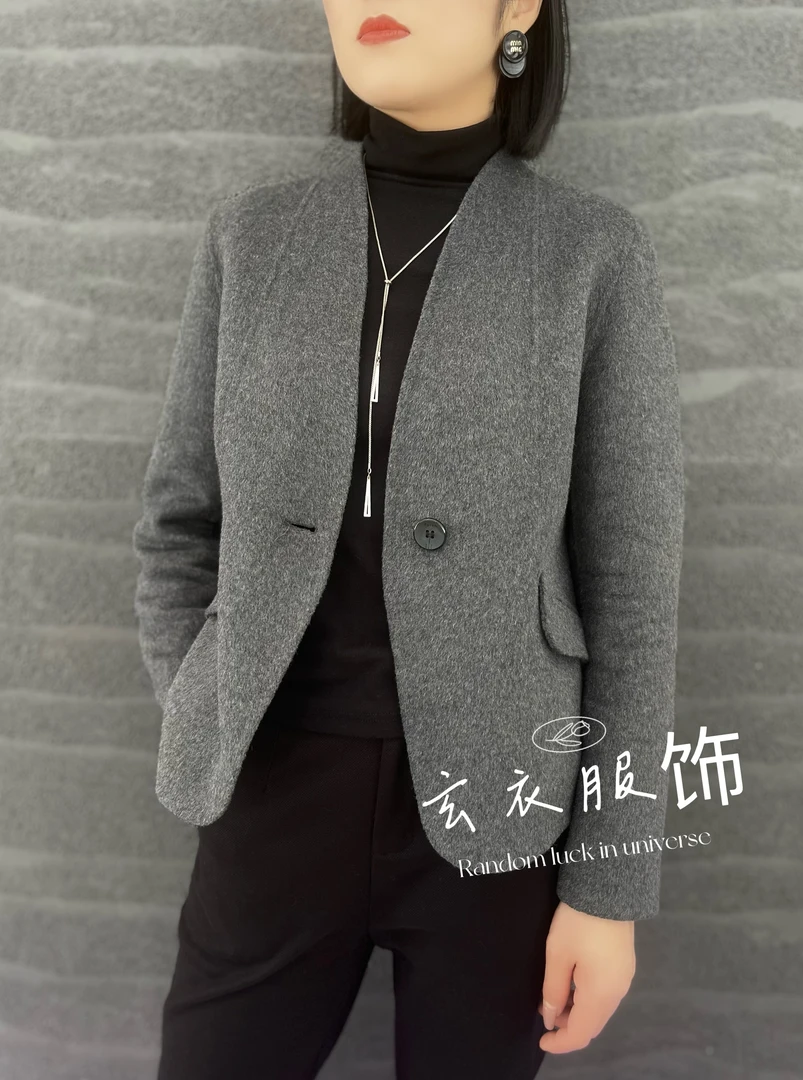 2023秋冬季双面气质风时尚百搭商务短款修身羊毛双面大衣8010