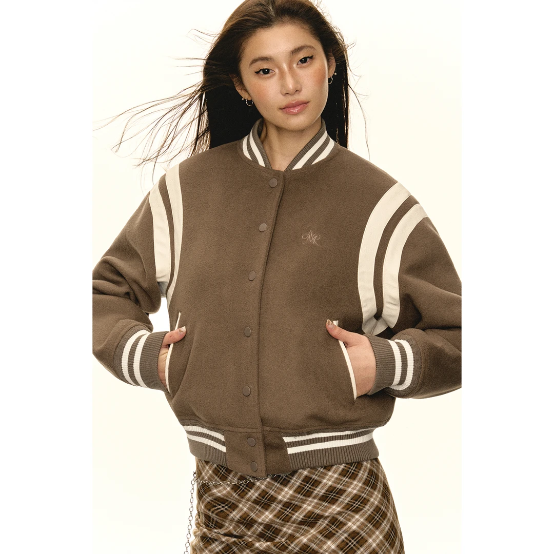 Ariseism 美式复古棒球服外套女2024春秋季新款宽松加厚夹克上衣