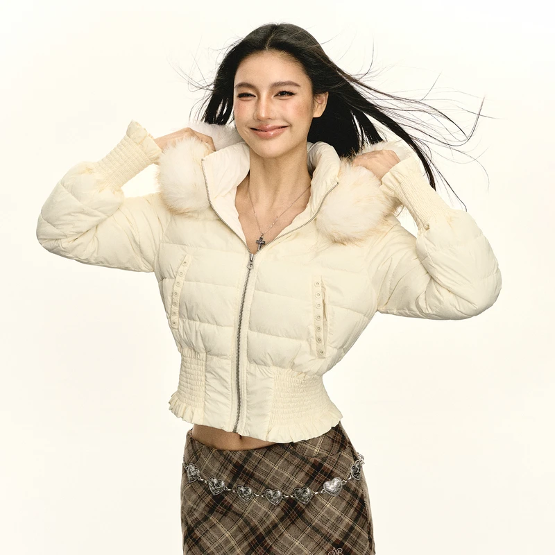 Ariseism 美式复古连帽带毛领棉衣外套女秋冬