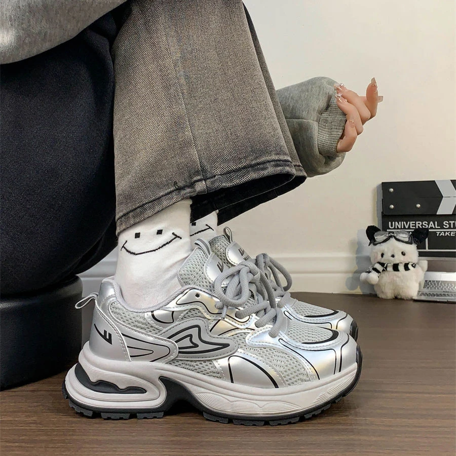 回力夏季银色老爹鞋子女2024爆款复古美式休闲运动鞋学生百搭透气