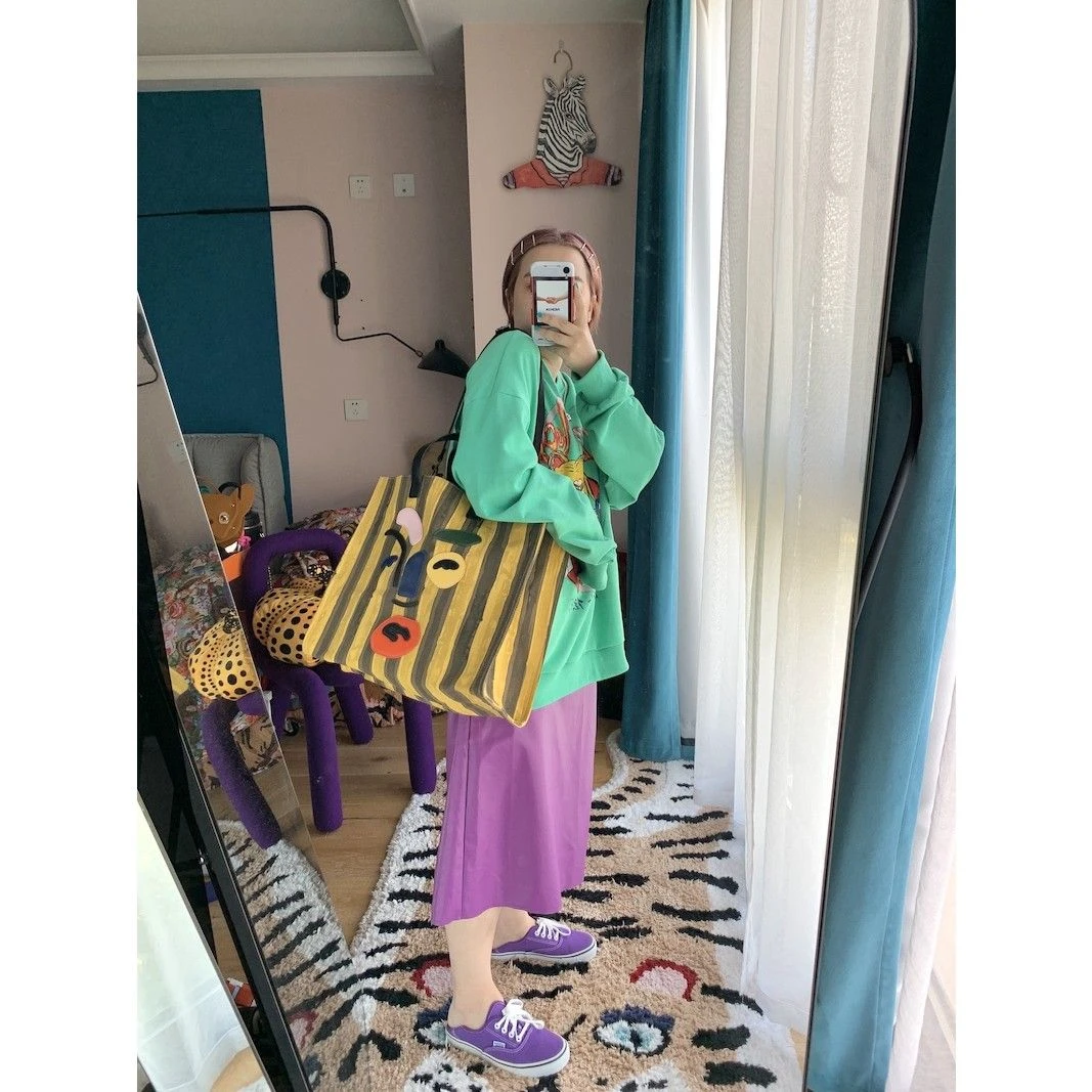 爱去踢踢by九斤小众穿搭帆布斜挎手拎包包旅行单肩托特包大容量女