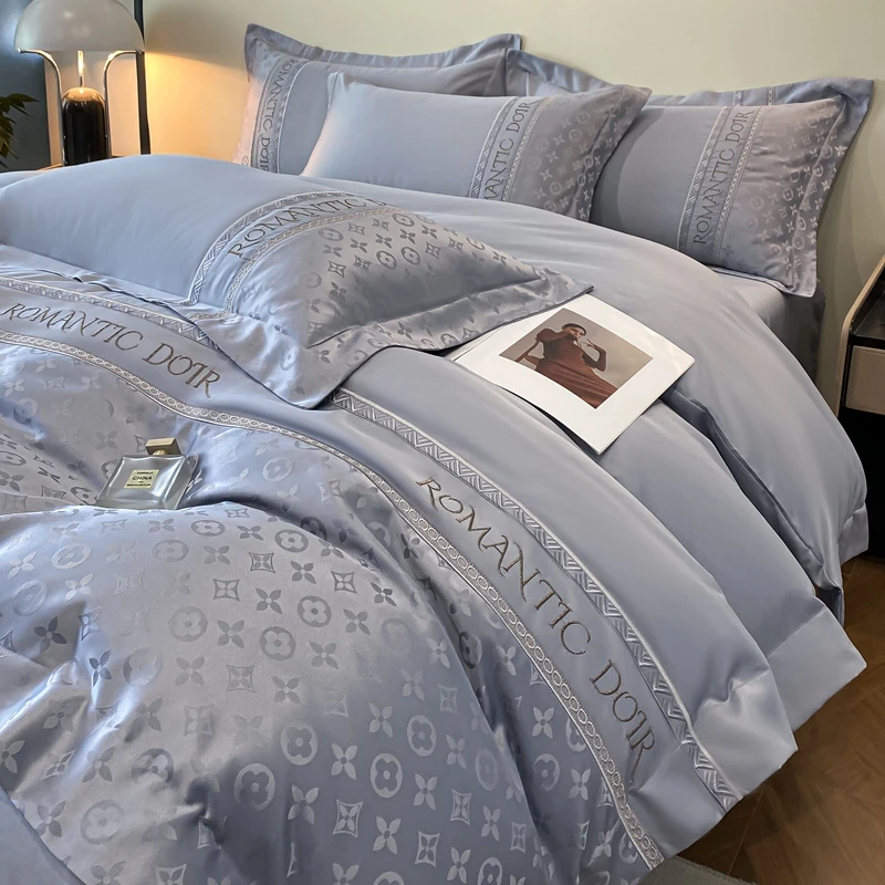轻奢贡缎款提花款简约四件套加厚被套床单床笠高级感被罩床上用品