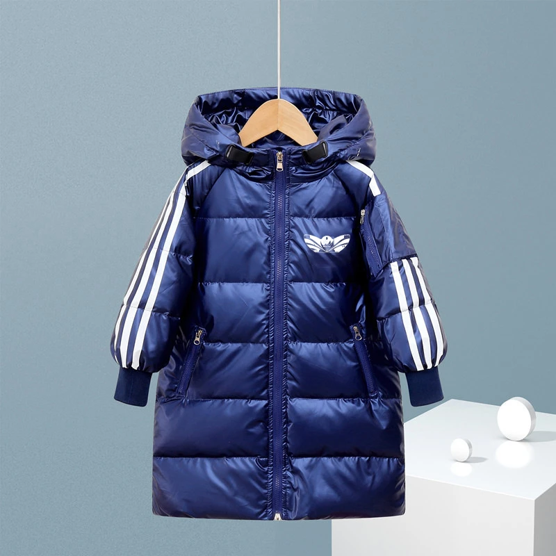 儿童羽绒服中长款男童女童长款过膝免洗冬季加厚中大童白鸭绒外套