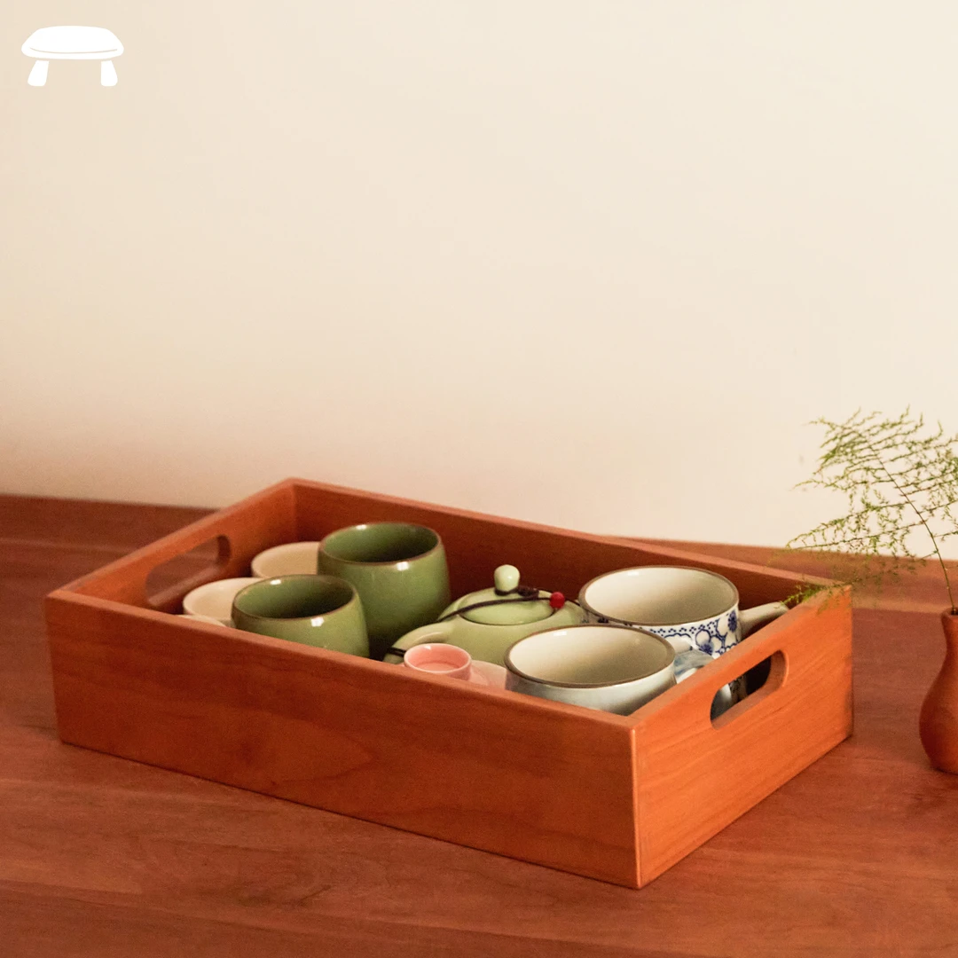 客厅茶几家用木质收纳盒茶盘简约置物盒整理盒储物盒长方形餐盘