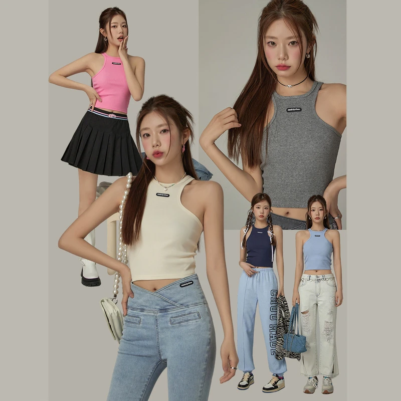 CHUU显瘦修身短款别致工字无袖吊带背心DHS0010J健身