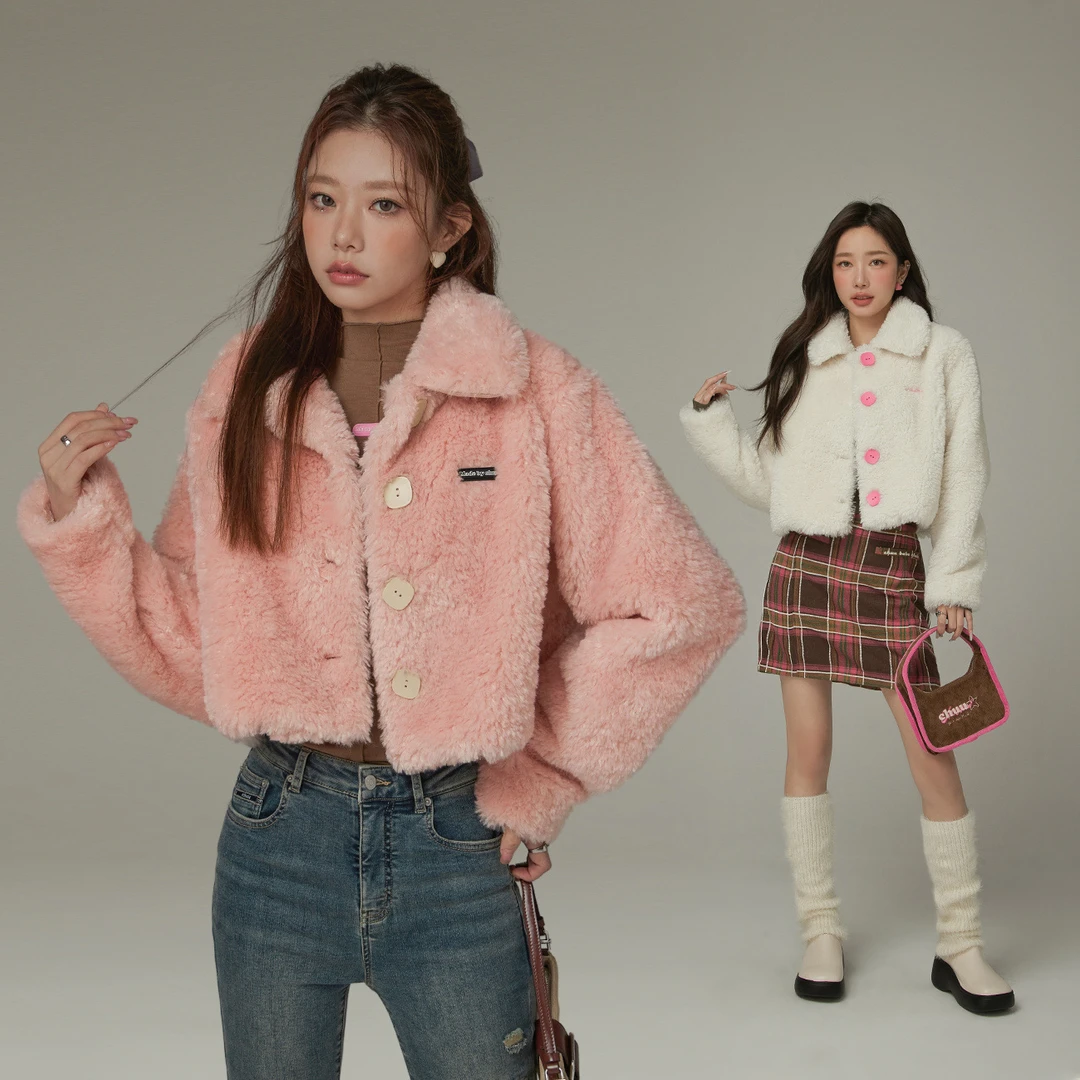 【45】CHUU翻领气质千金风显瘦百搭热力感皮草外套