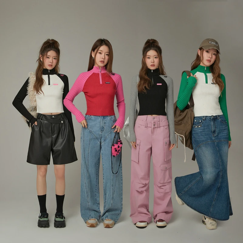 【41】CHUU撞色拼接爱心绣花插肩袖针织衫DHNJ006V