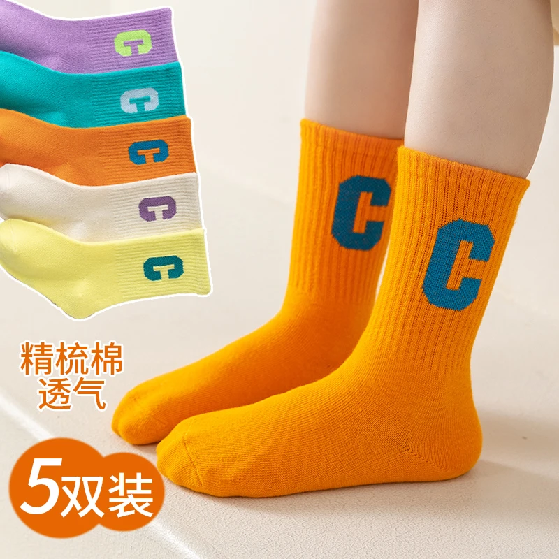 女童袜子春季薄款韩版糖果色运动潮袜棉儿童秋冬中筒袜中大小童
