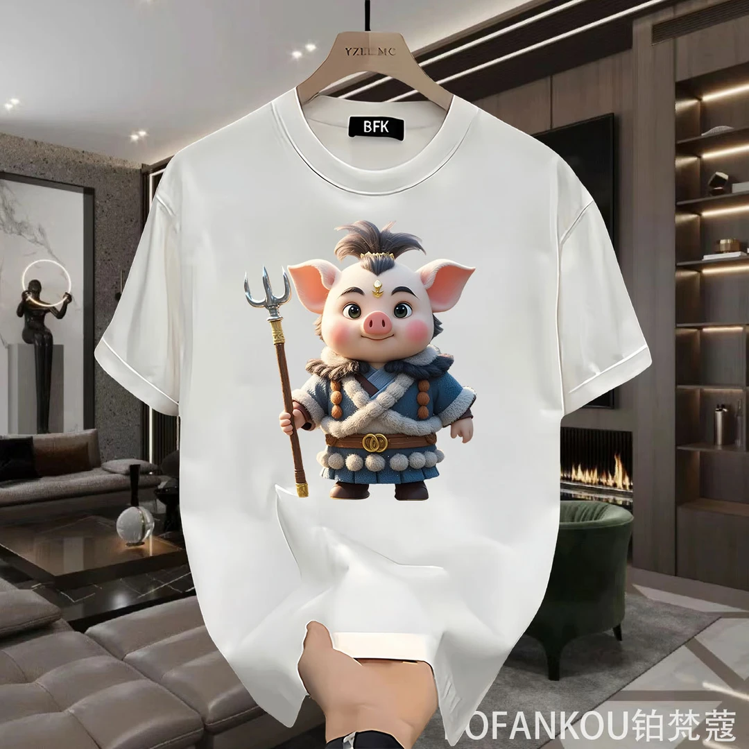 【铂梵蔻】百搭潮牌新款圆领2024痞帅短袖印花纯棉T恤夏季ins设计感