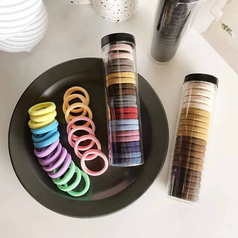 高马尾皮筋发圈橡皮筋女简约发绳高弹力皮筋编织扎头发头绳罐装