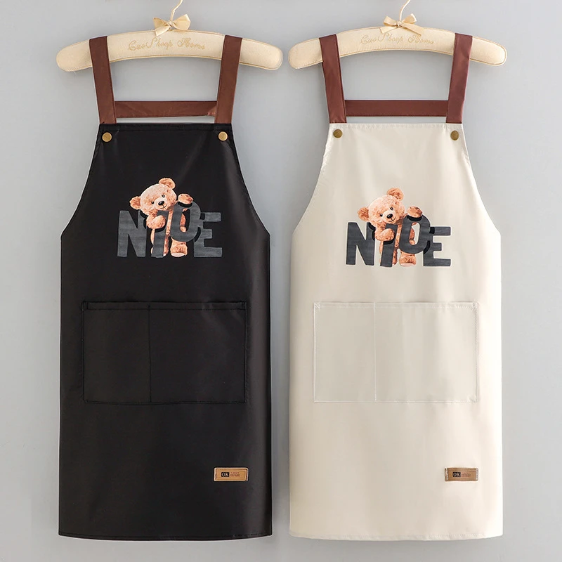 成人时尚防水防油围裙工作服家用洋气做饭无袖韩版背带工作服时尚