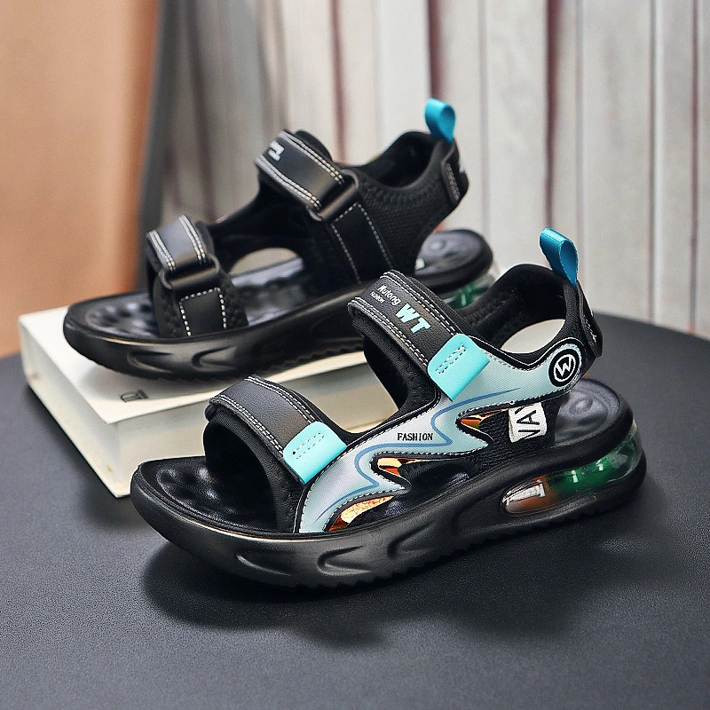 ABC男童露趾凉鞋2024夏季软底轻便男孩沙滩鞋儿童气垫减震休闲鞋