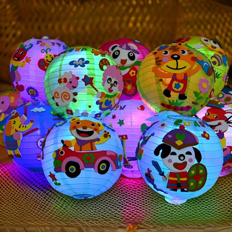 新新精艺中秋猜灯谜可折叠灯笼动物卡通儿童手工制作纸灯笼材料包